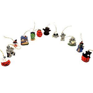 Hand-Painted Halloween Miniature Hanging Ornaments Set Of 12 Vintage